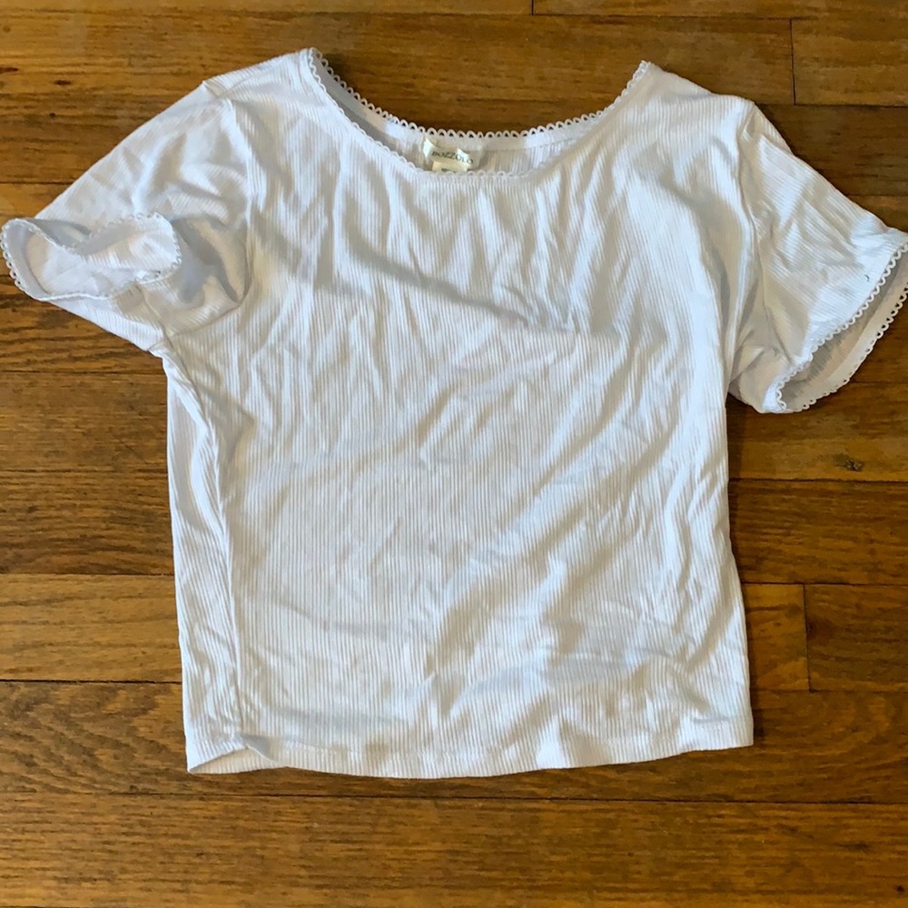 White tee with lace trim